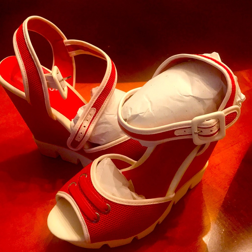 Bamboo Red Wedge Sandals!  Brand new.